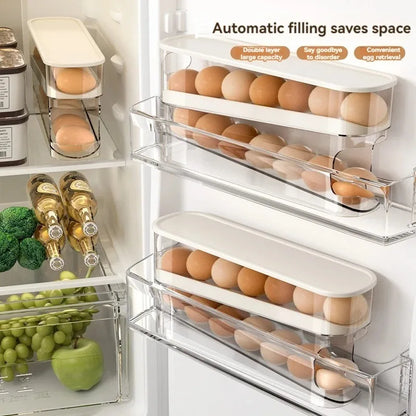 Stackable Refrigerator Egg Storage Box – Large Capacity, Anti-Fall Design with Automatic Rolling Feature for Kitchen Use