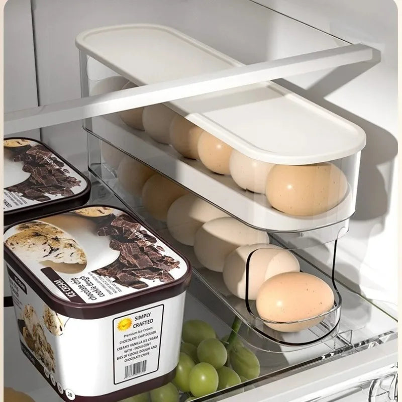 Stackable Refrigerator Egg Storage Box – Large Capacity, Anti-Fall Design with Automatic Rolling Feature for Kitchen Use