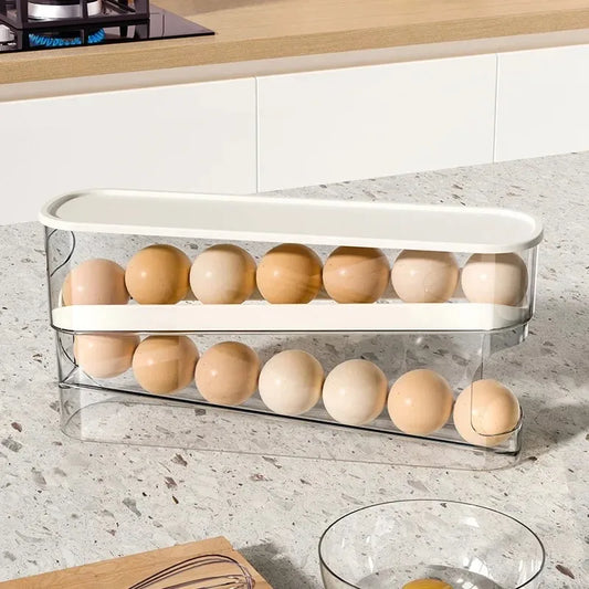 Stackable Refrigerator Egg Storage Box – Large Capacity, Anti-Fall Design with Automatic Rolling Feature for Kitchen Use