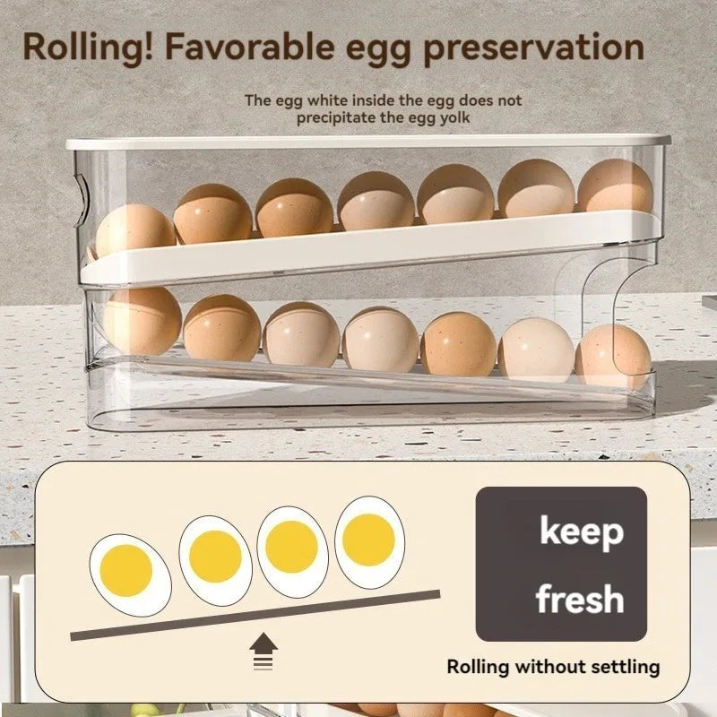 Stackable Refrigerator Egg Storage Box – Large Capacity, Anti-Fall Design with Automatic Rolling Feature for Kitchen Use